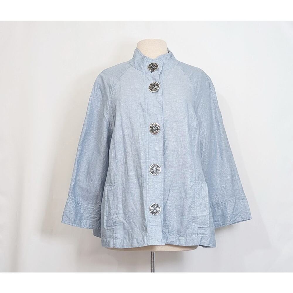 Chico's Jacket Light Blue Funky Art to Wear Novelty Shine Women's Size 3 XL